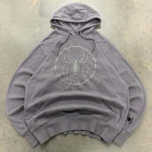 Marvel Spider Man Embroidered Hoodie Gray Pullover Sweatshirt Size Medium